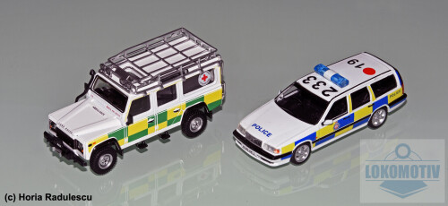 64 GB Battenberg Police Volvo 850 Tarmac Search Rescue Land Rover 110 MiniGT (1)